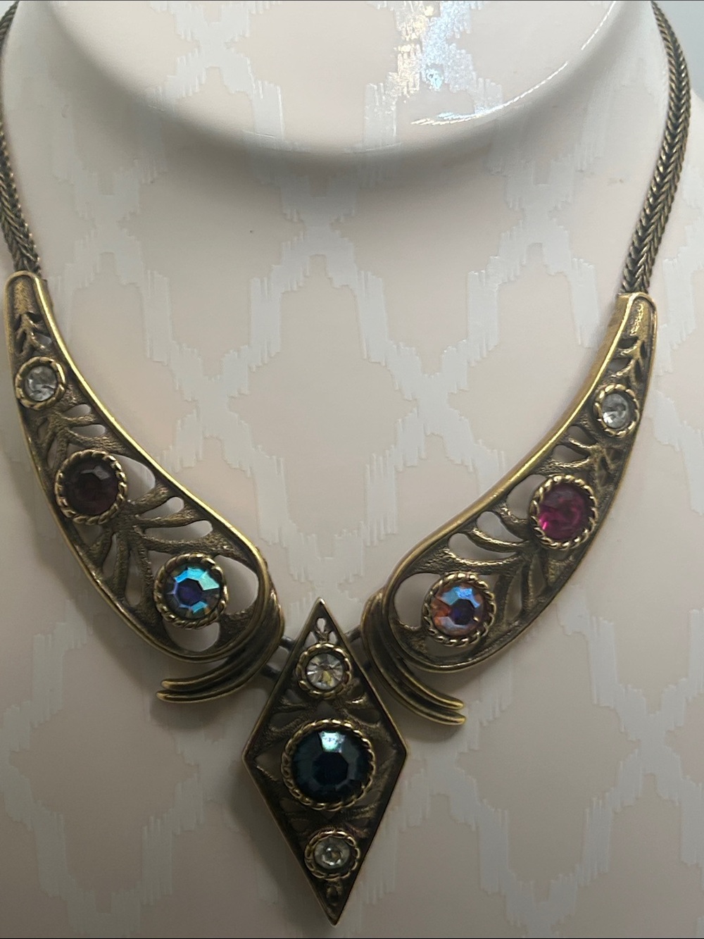 Vintage Unmarked Selro Multicolor Gem Statement Necklace